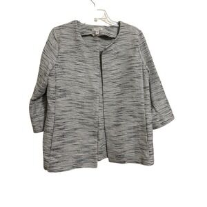 Eileen Fisher Open Front Jacket Size S Cotton Natural Beige Black Textured